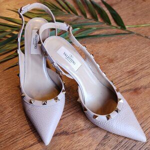 Valentino Blush Pink Leather Rockstud Embellished D'orsay Slingback Pumps